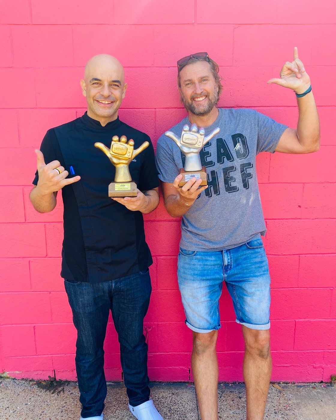 Sam with Adriano Zumbo, holding Showdown awards
